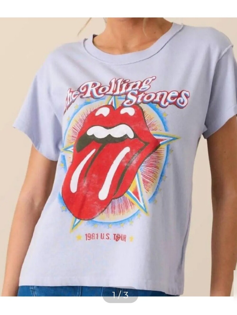 Daydreamer Lavender Rolling Stones Tour Graphic Tee with Red Tongue